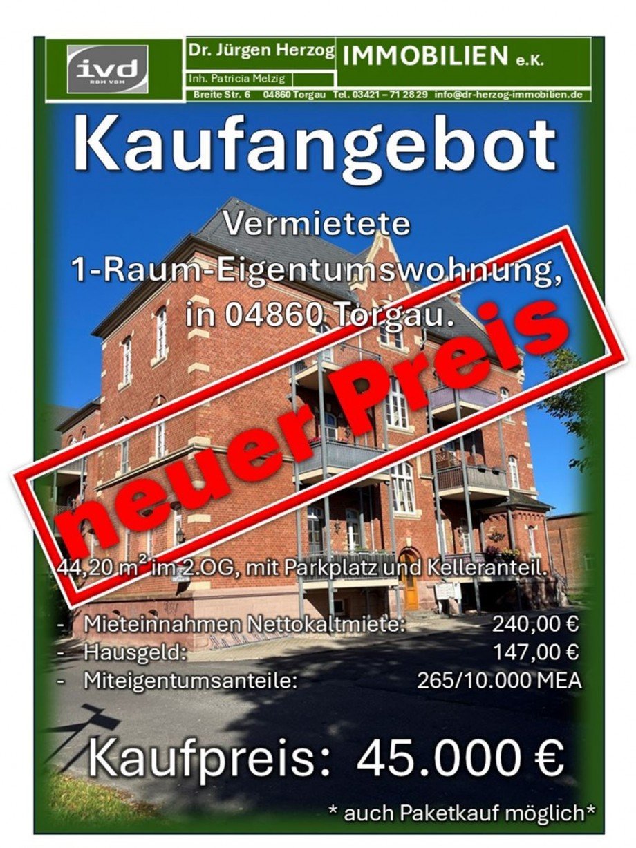 Aushang WE 21 neuer Preis Etagenwohnung Torgau