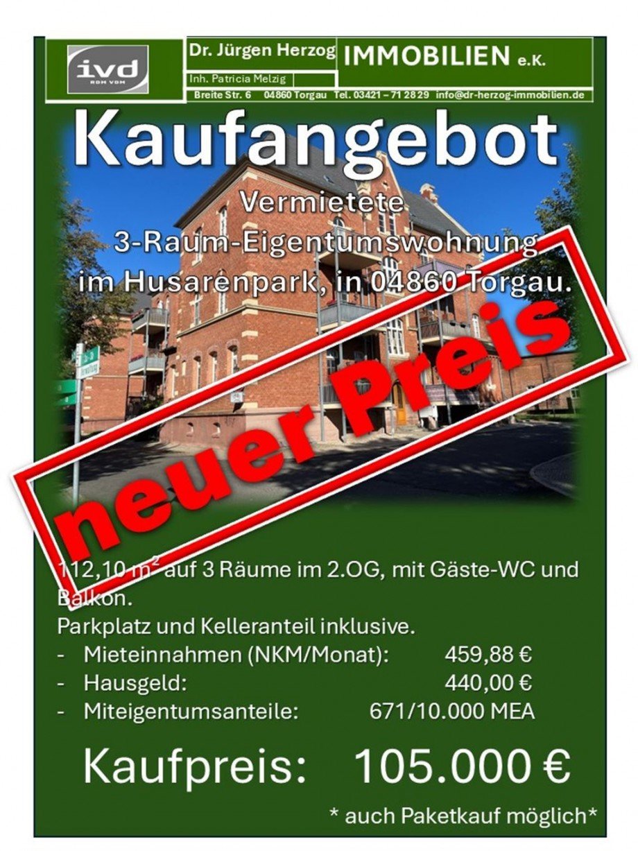 Aushang WE 20 neuer Preis Etagenwohnung Torgau